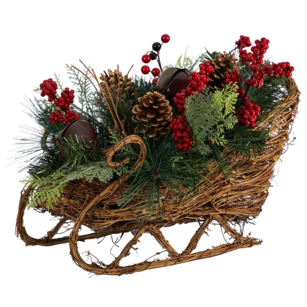 Nearly Natural Wreaths, Garlands & More | 18" Christmas Sleigh With Pine, Pinecones And Berries