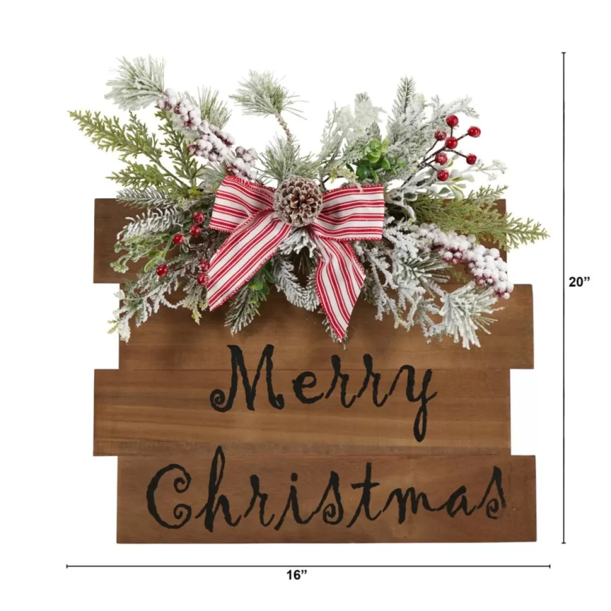 Nearly Natural Indoor Decor | 20In. Christmas Wall Hanger With Stripped Bow