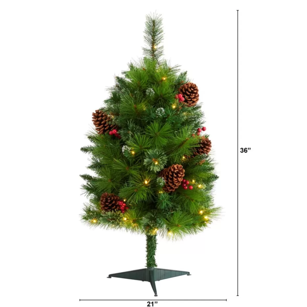 Nearly Natural Christmas Trees | 3 Ft. Montana Mixed Pine Artificial Christmas Tree With Pine Cones, Berries And 50 Clear Led Lights