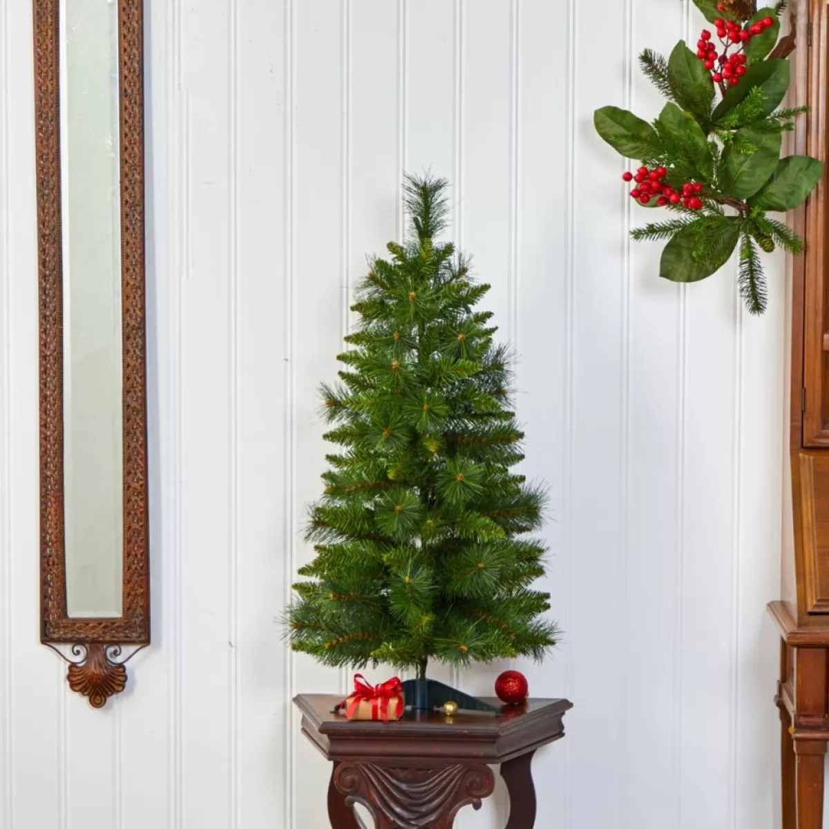 Nearly Natural Christmas Trees | 3 Ft. New Haven Pine Artificial Christmas Tree With 50 Warm White Led Lights And 93 Bendable Branche