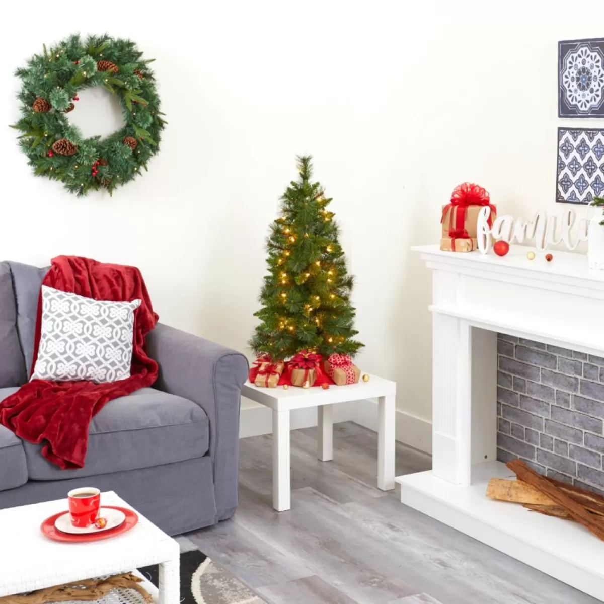 Nearly Natural Christmas Trees | 3 Ft. New Haven Pine Artificial Christmas Tree With 50 Warm White Led Lights And 93 Bendable Branche