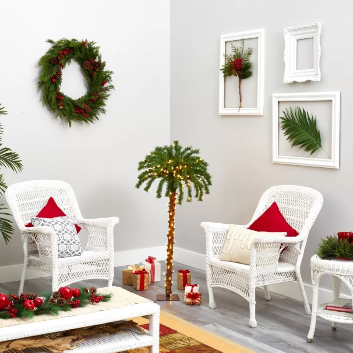 Nearly Natural Christmas Trees | 4 Ft. Christmas Palm Artificial Tree With 150 Warm White Led Lights