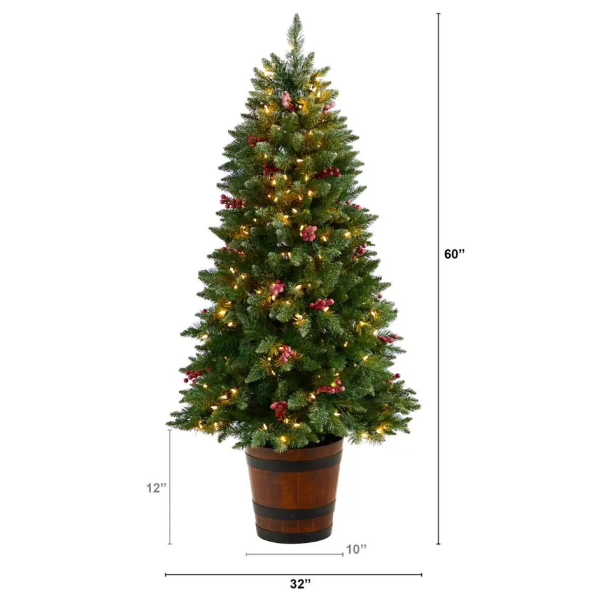 Nearly Natural Christmas Trees | 5' Frosted Pre-Lit Porch Christmas Tree With 200 Led Lights