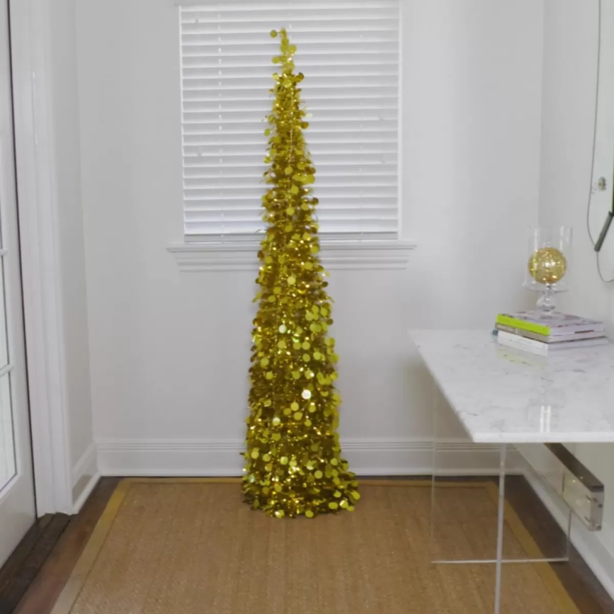 Winter Lane Christmas Trees | As Is 6' Illuminated Slim Tinsel Pop-Up Christmas Tree
