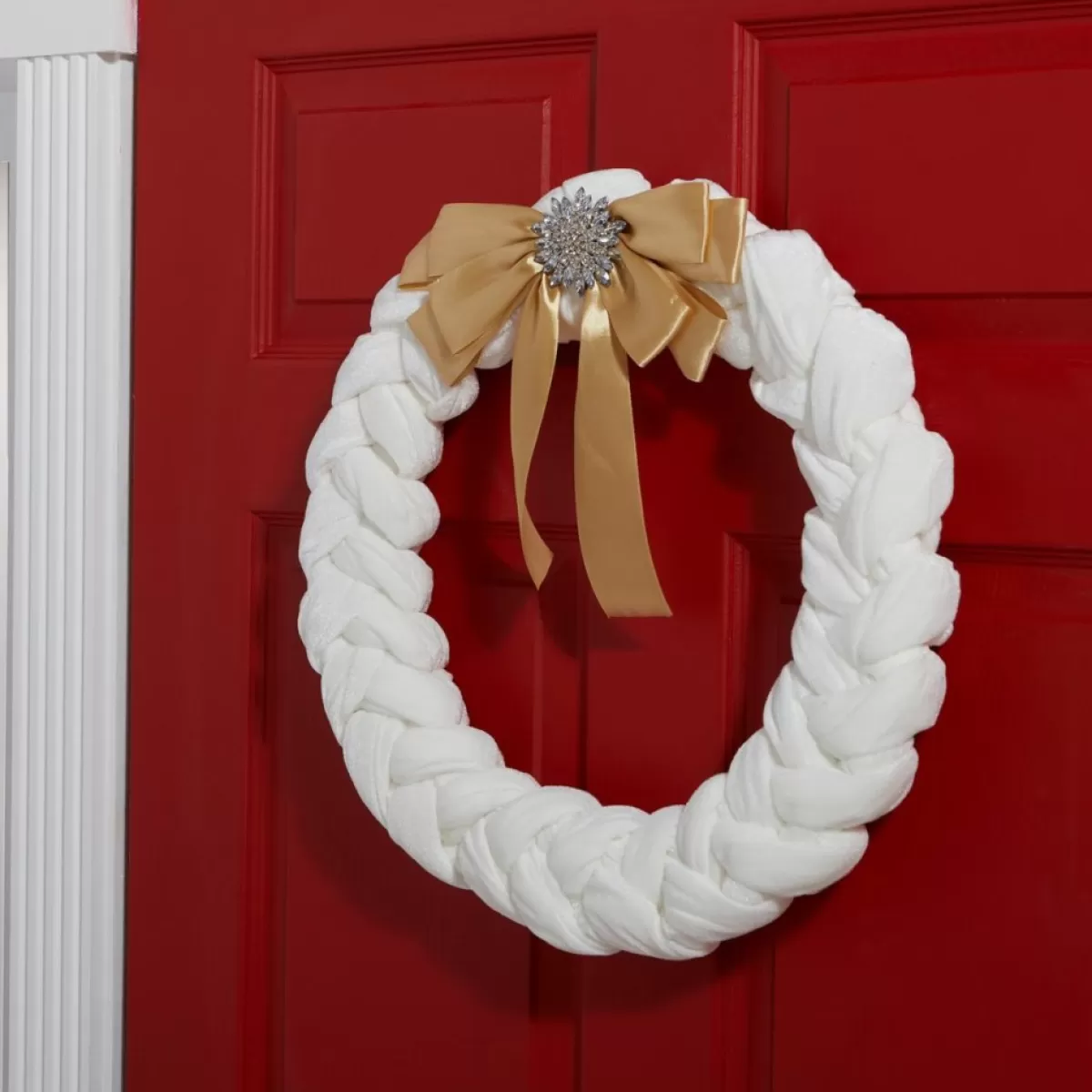 august & leo Wreaths, Garlands & More | 19" Braided Velvet Wreath With Jeweled Satin Bow