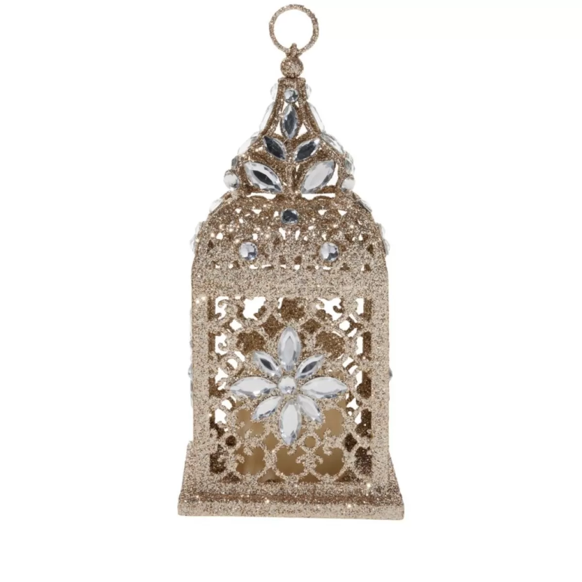 august & leo Indoor Decor | 9.75" Jeweled Ornate Lantern With Candle