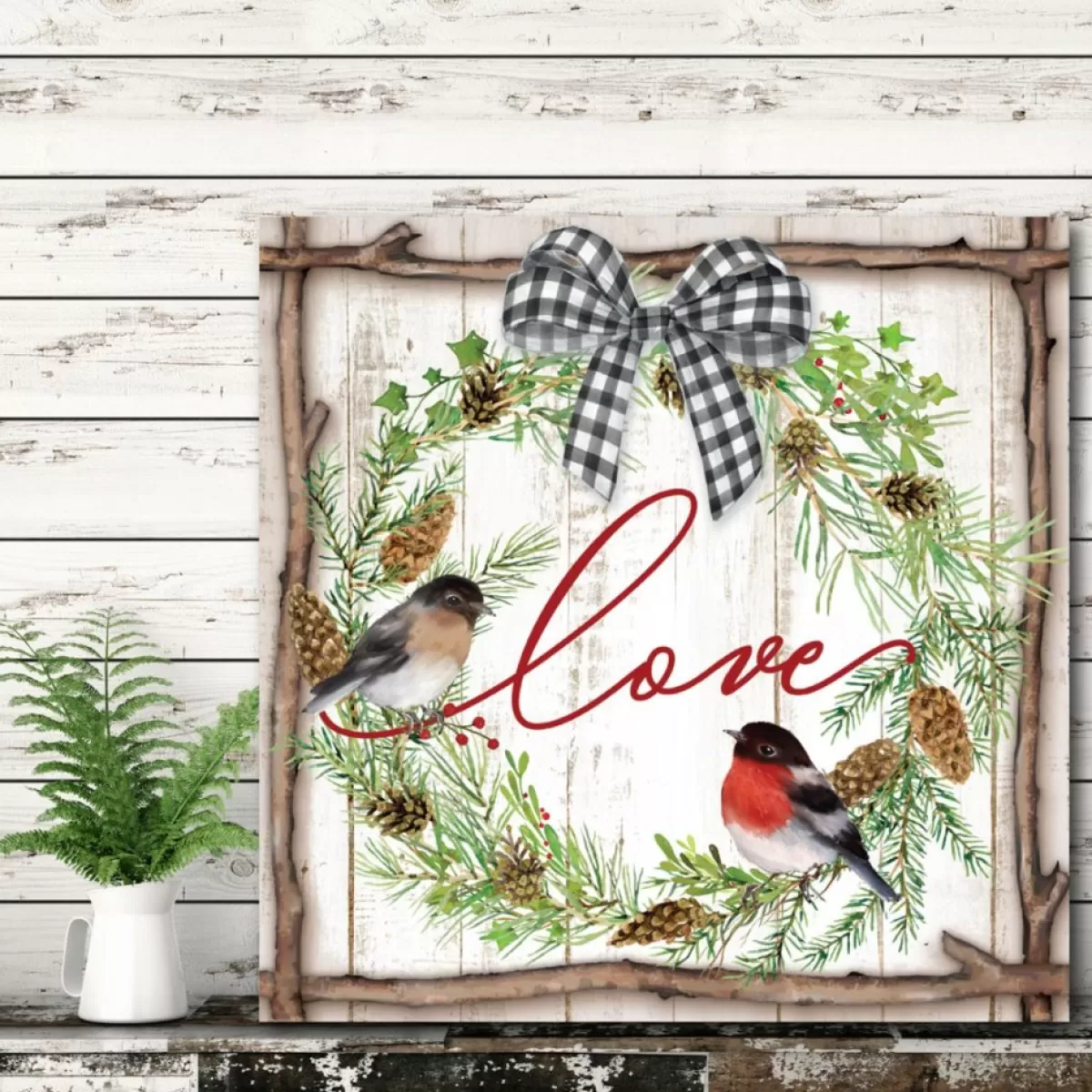 Courtside Market Indoor Decor | Canvas Wall Art - Love Pinecone Wreath, 16" X 16"