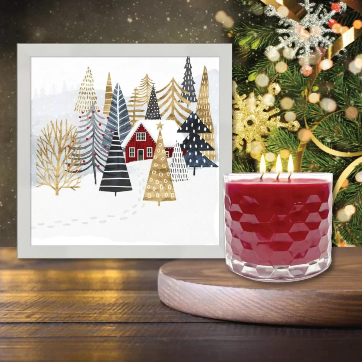 Courtside Market Candles | Christmas Chalet Artboard & 13.5 Oz. 3-Wick Candle