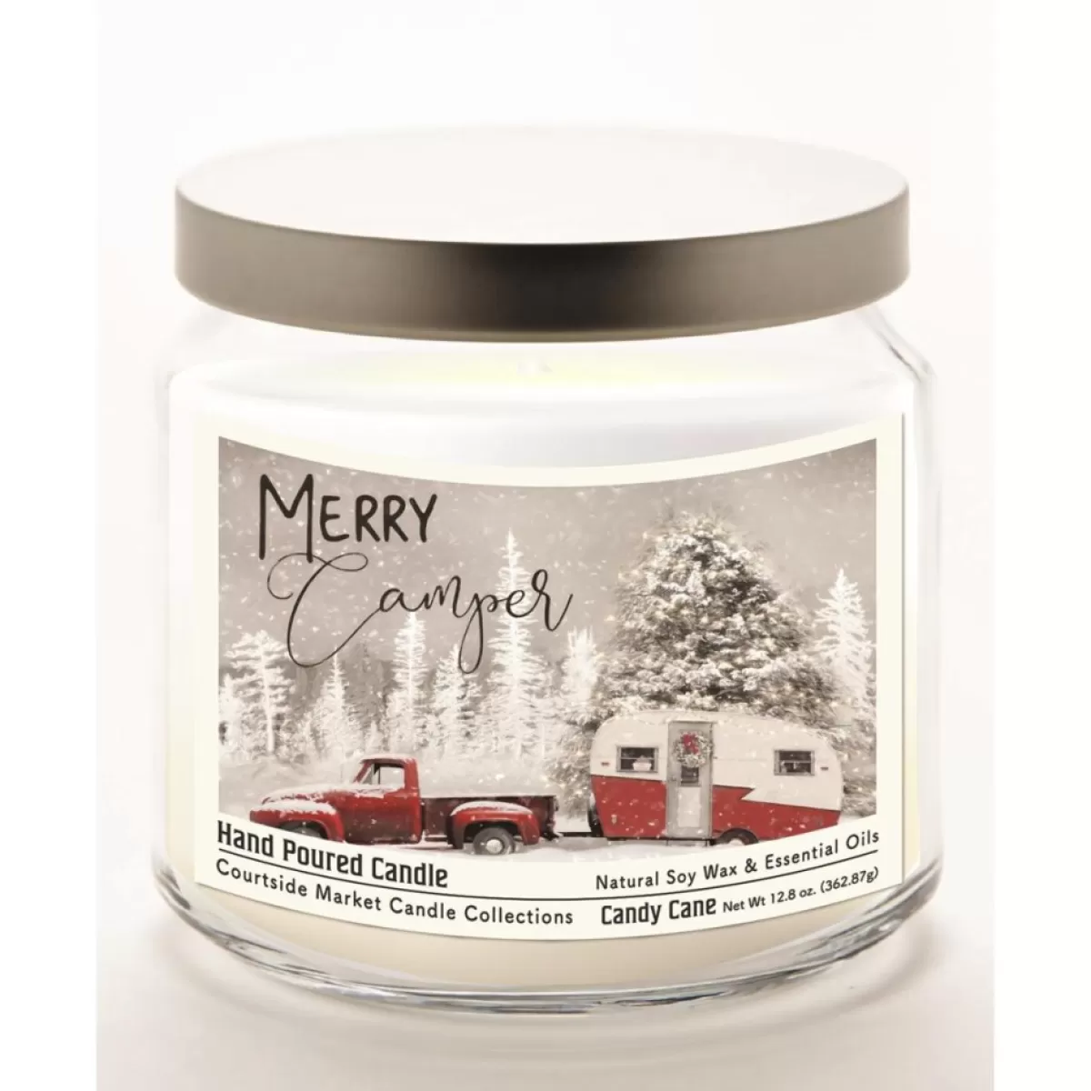 Courtside Market Candles | Merry Camper Infused Soy Candle In Glass Jar With Lid