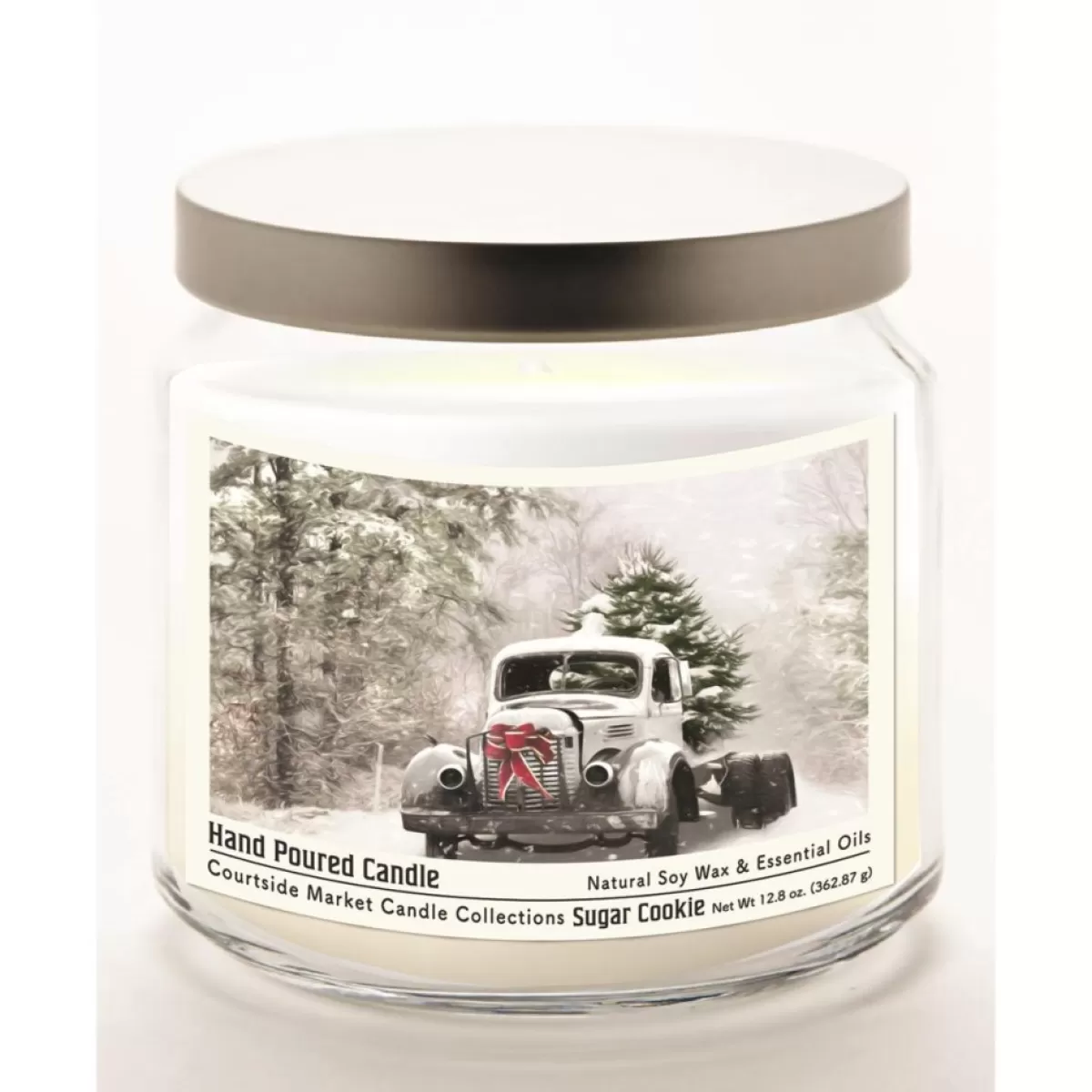 Courtside Market Candles | Snowy Christmas Truck Wax Candle With Silver Lid