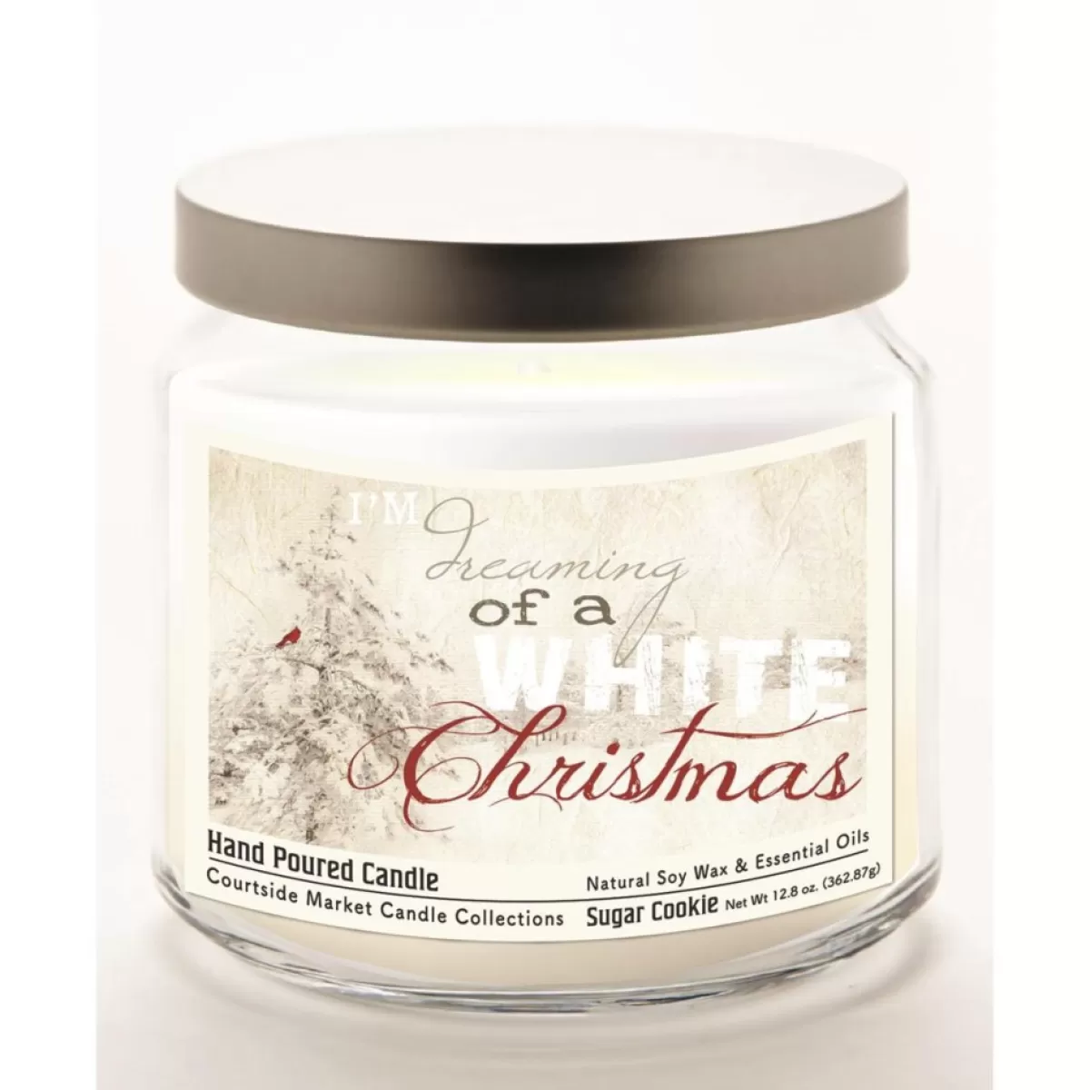 Courtside Market Candles | White Christmas Infused Wax Candle With Silver Lid