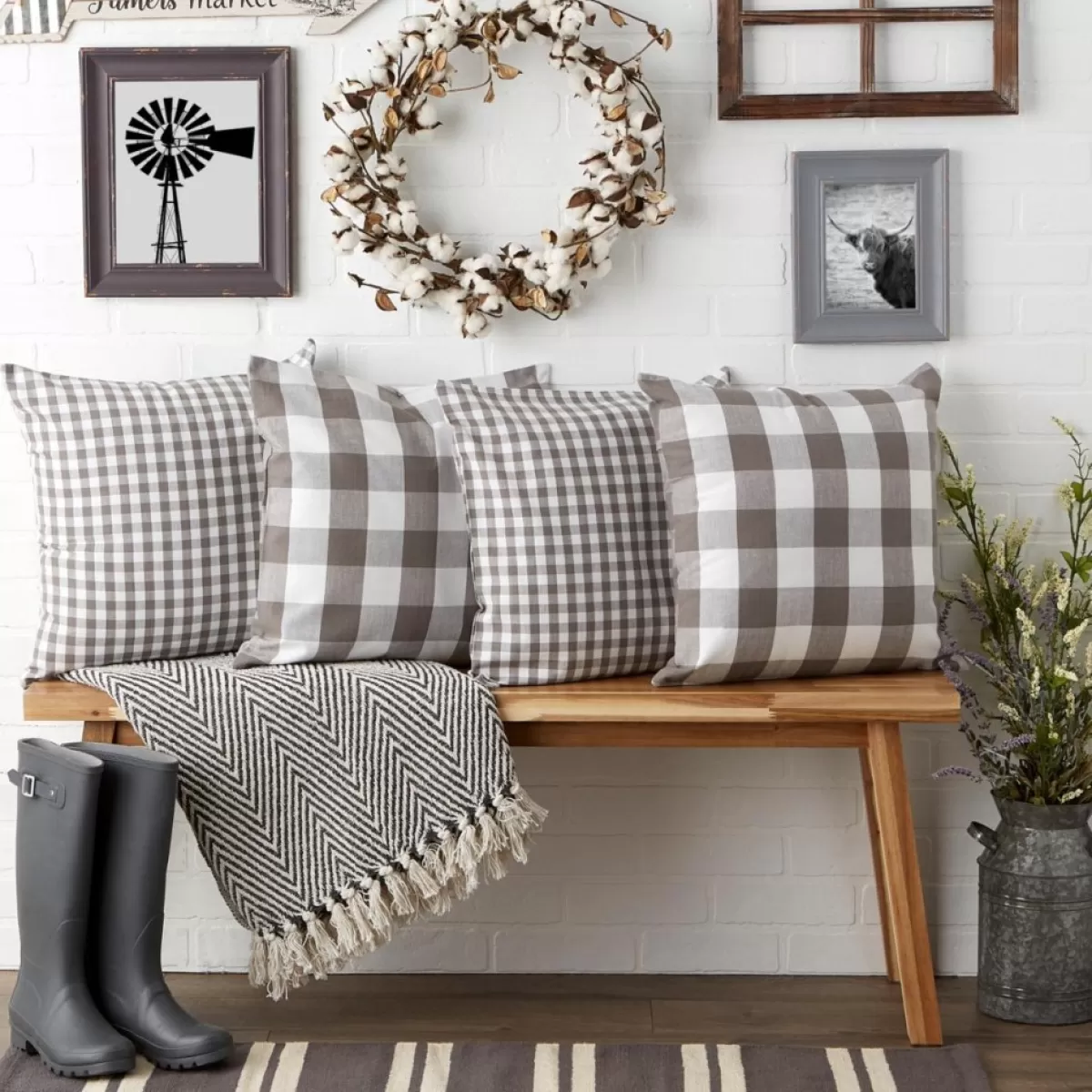 Design Imports Holiday Textiles | Gingham Buffalo Check Pillow Covers Set Of 4