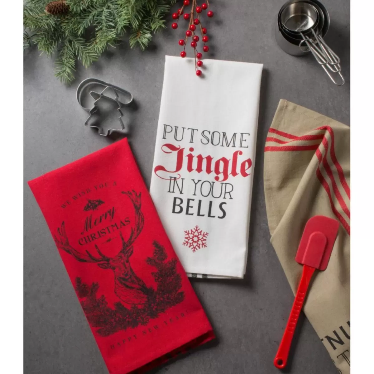 Design Imports Holiday Entertaining | Holiday Stag Christmas Print Kitchen Towel Set Of 3