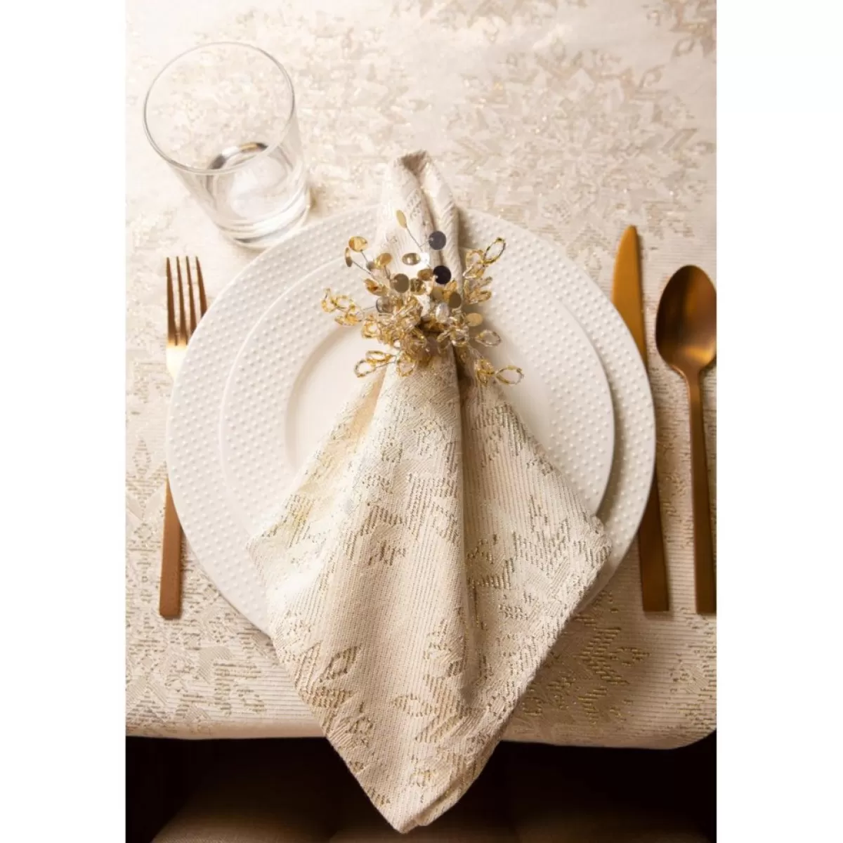 Design Imports Holiday Textiles | Winter Sparkle Jacquard Metallic Square Table Topper