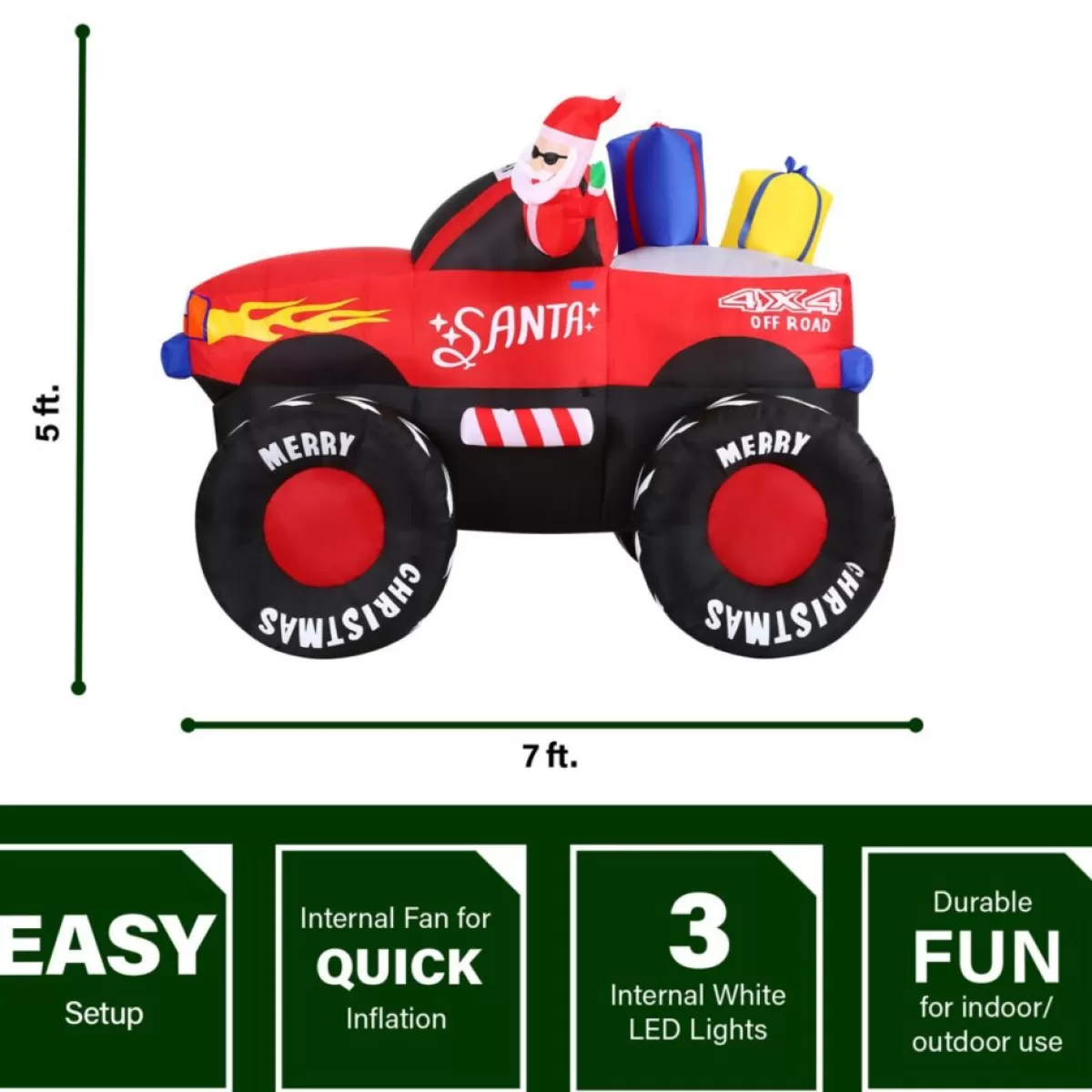 Fraser Hill Farm Outdoor Decor | Fraser Hill 7-Ft. Wide Pre-Lit Inflatable Santa In Monster Truck