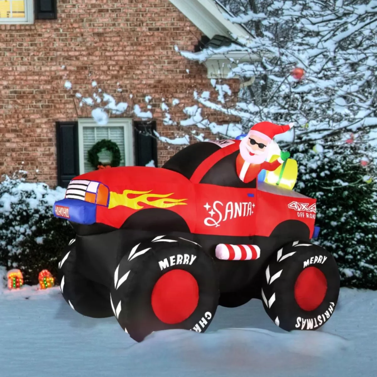 Fraser Hill Farm Outdoor Decor | Fraser Hill 7-Ft. Wide Pre-Lit Inflatable Santa In Monster Truck