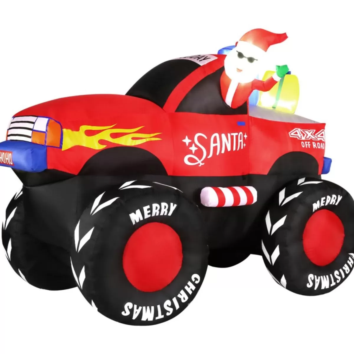 Fraser Hill Farm Outdoor Decor | Fraser Hill 7-Ft. Wide Pre-Lit Inflatable Santa In Monster Truck