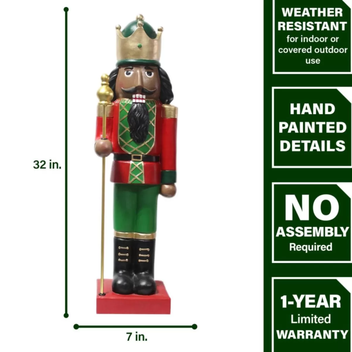 Fraser Hill Farm Indoor Decor | 32" African American Nutcracker Hold Staff Figurine