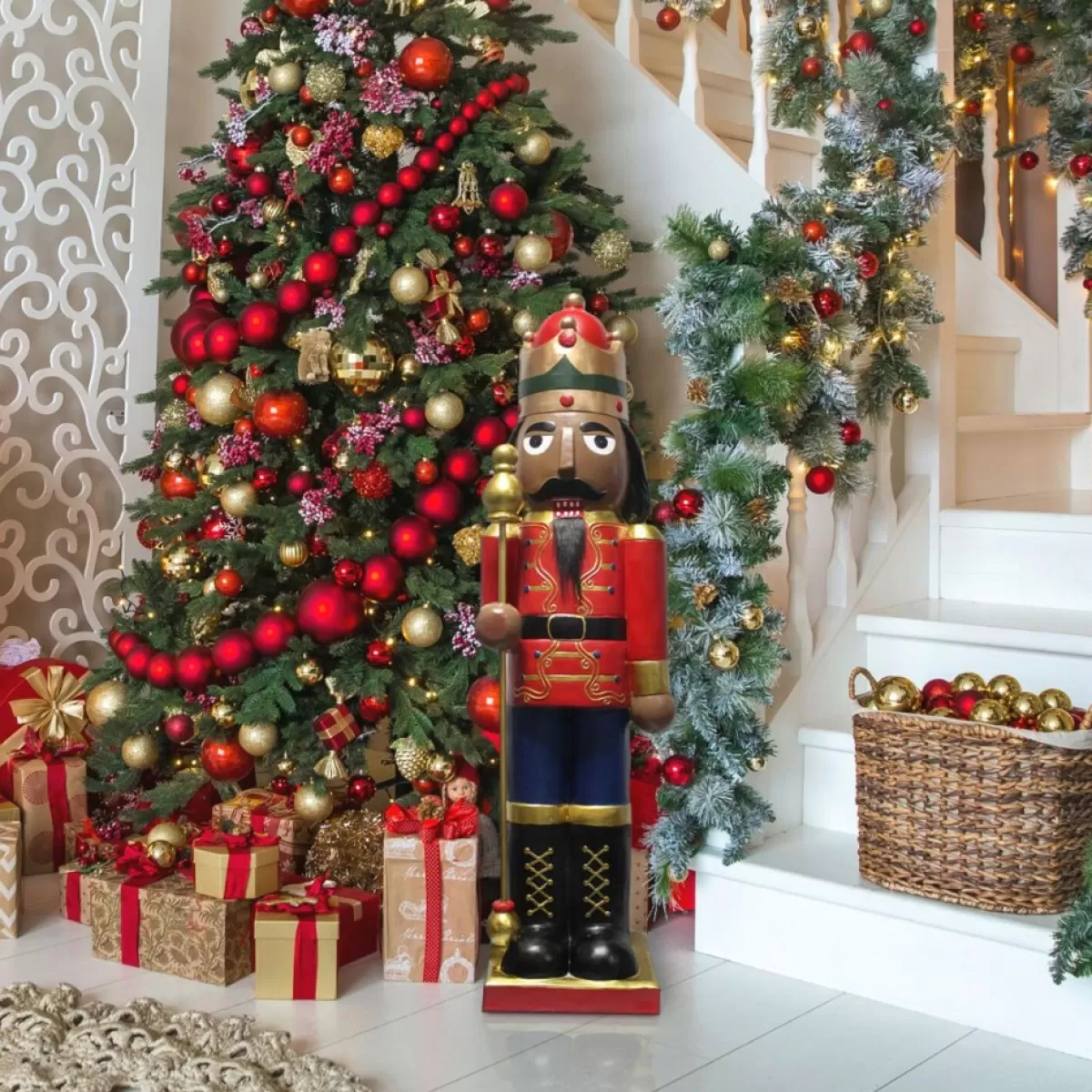 Fraser Hill Farm Indoor Decor | 48" African American Nutcracker Holding Staff Figure