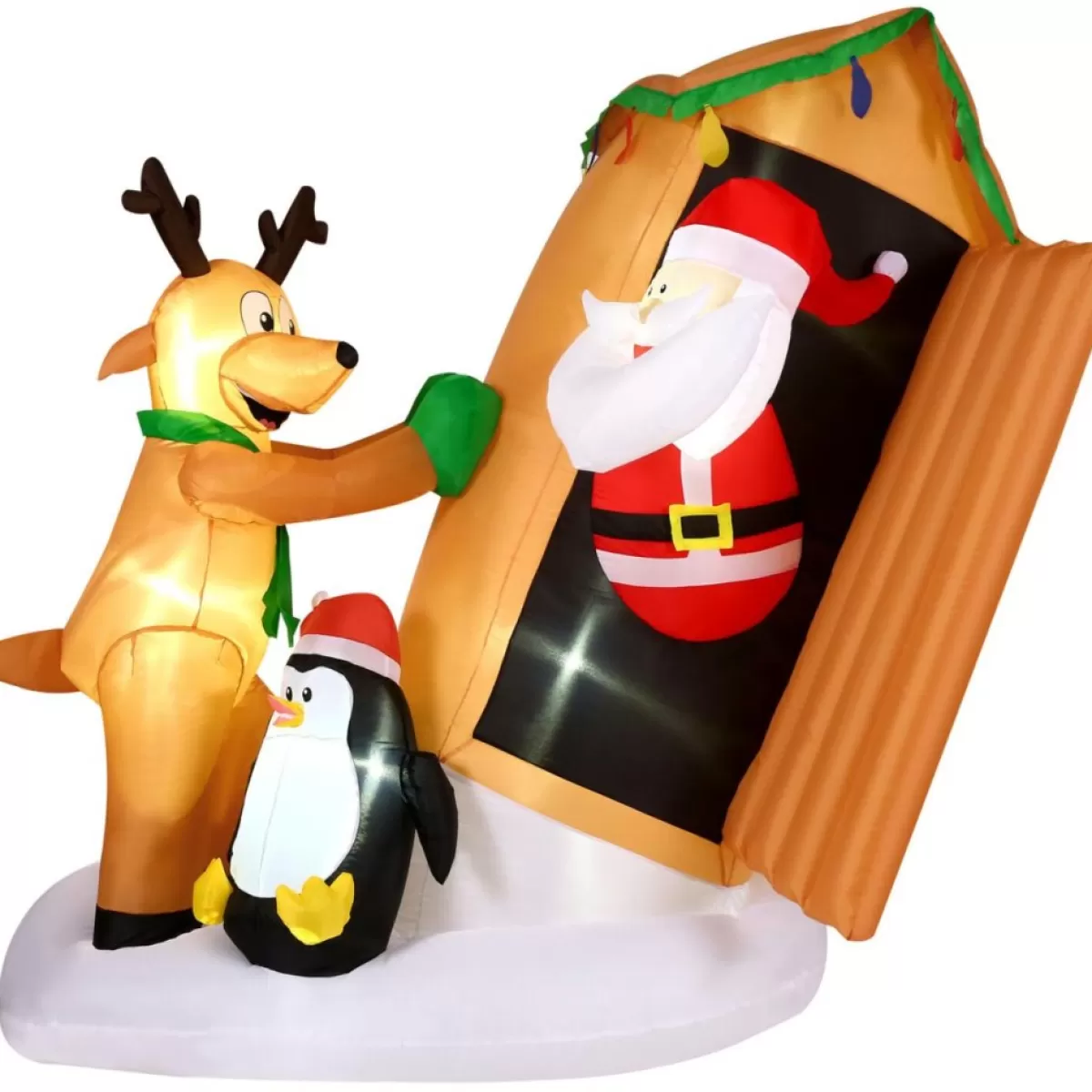 Fraser Hill Farm Outdoor Decor | 4-Ft. Tall Pre-Lit Inflatable Santa In Outhouse