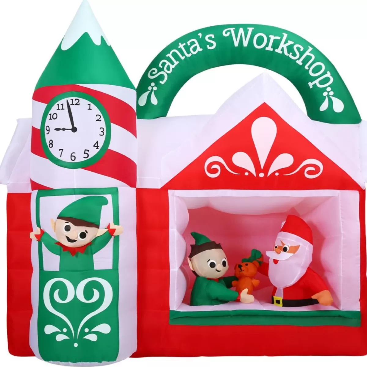 Fraser Hill Farm Outdoor Decor | 7-Ft. Pre-Lit Inflatable Santa's Workshop