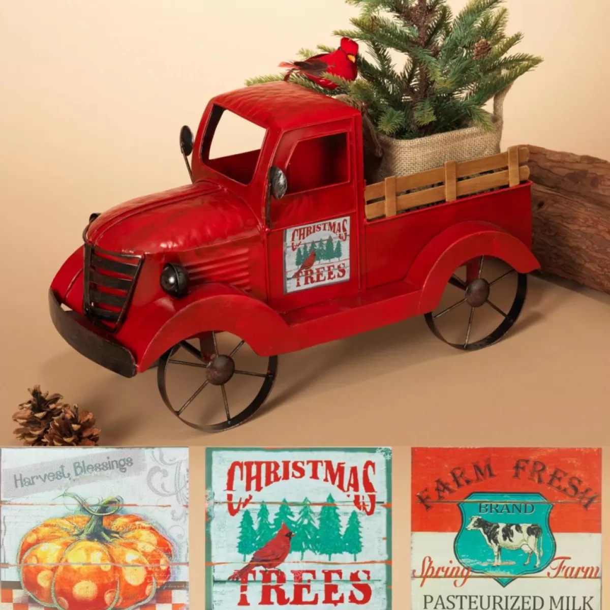Gerson Indoor Decor | Company 18.9" Red Antique Metal And Wood Truck W/ 3 Magnets