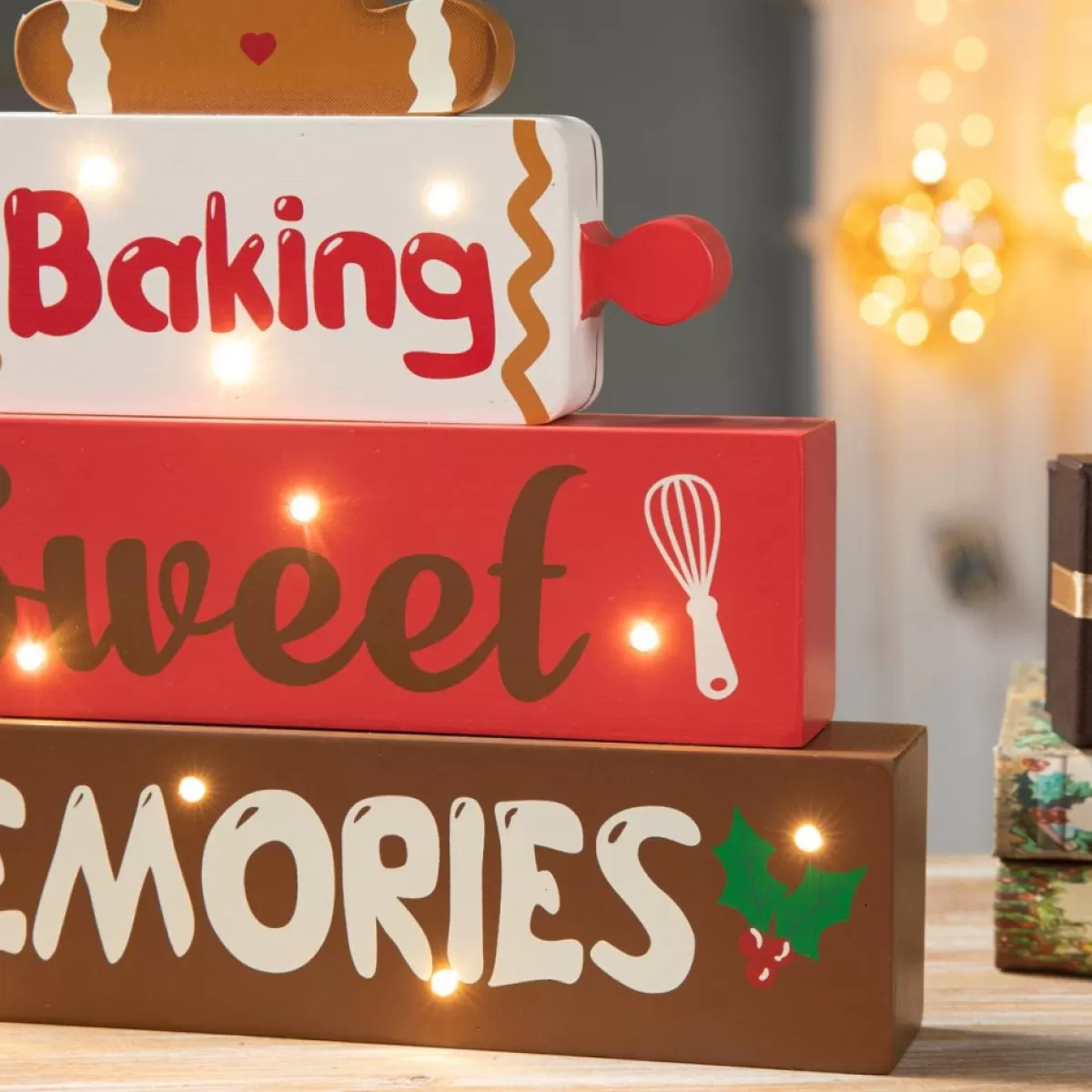 Glitzhome Indoor Decor | 12" H Lighted Wooden Christmas Gingerbread Man Table Decor