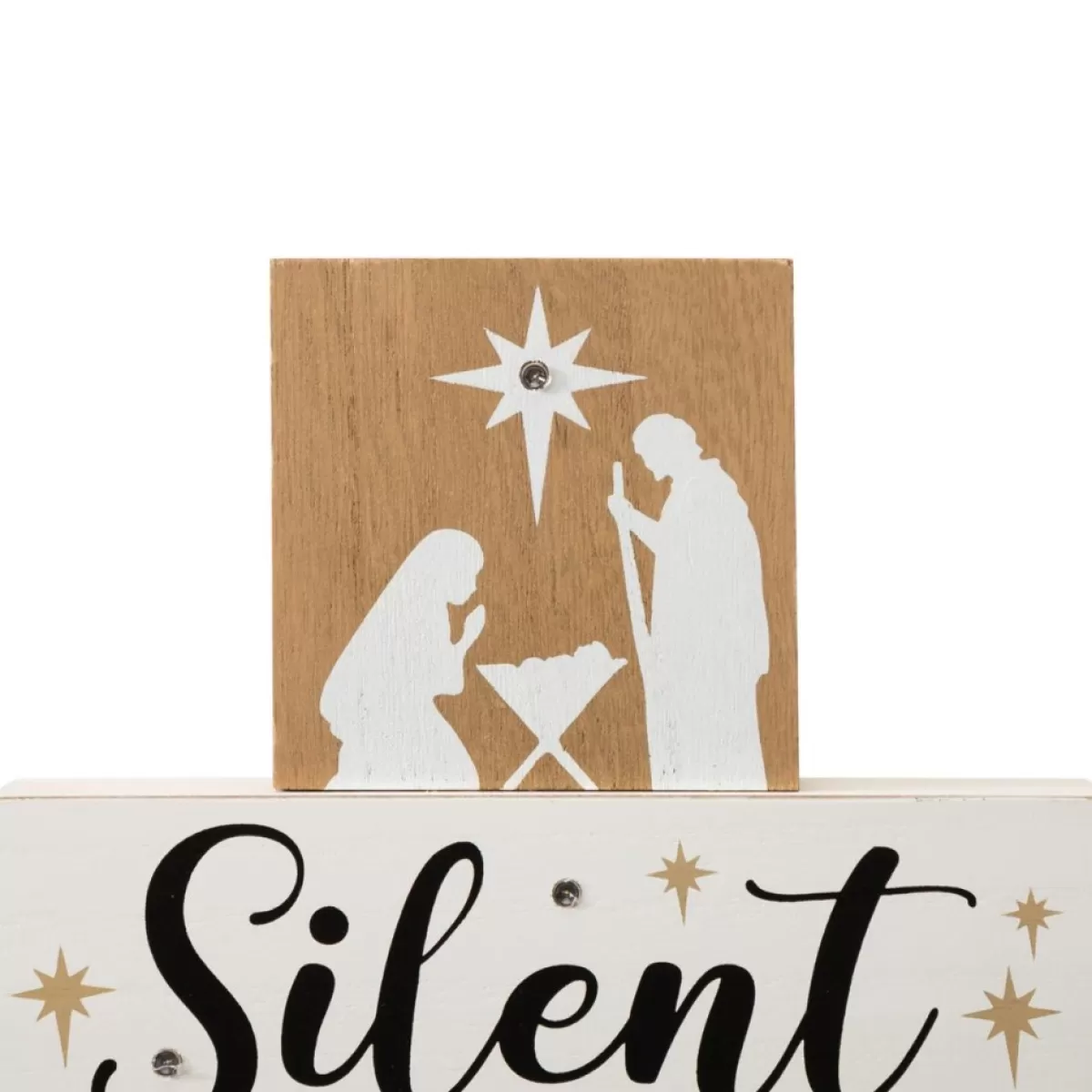 Glitzhome Indoor Decor | 12In H Lighted Wooden Nativity Block Word Sign