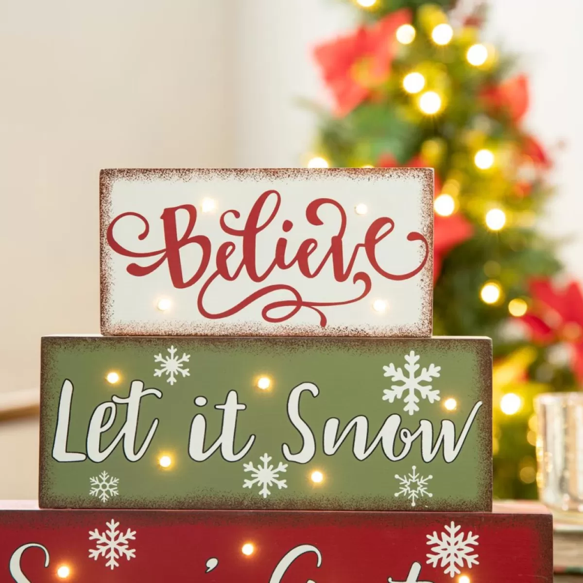 Glitzhome Indoor Decor | 12In L Led Lighted Wooden And Metal Block Word Sign
