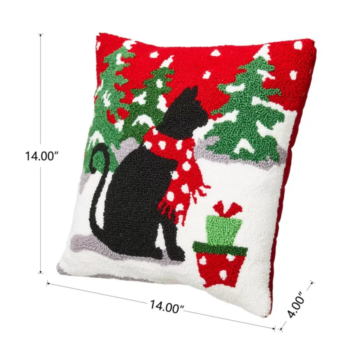 Glitzhome Holiday Textiles | 14In L Hooked Christmas Cat Pillow