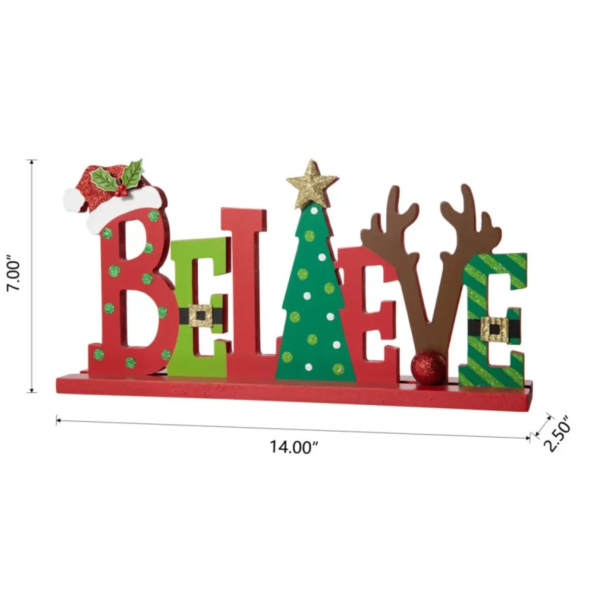 Glitzhome Indoor Decor | 14In L Wooden Christmas Believe Table Decor