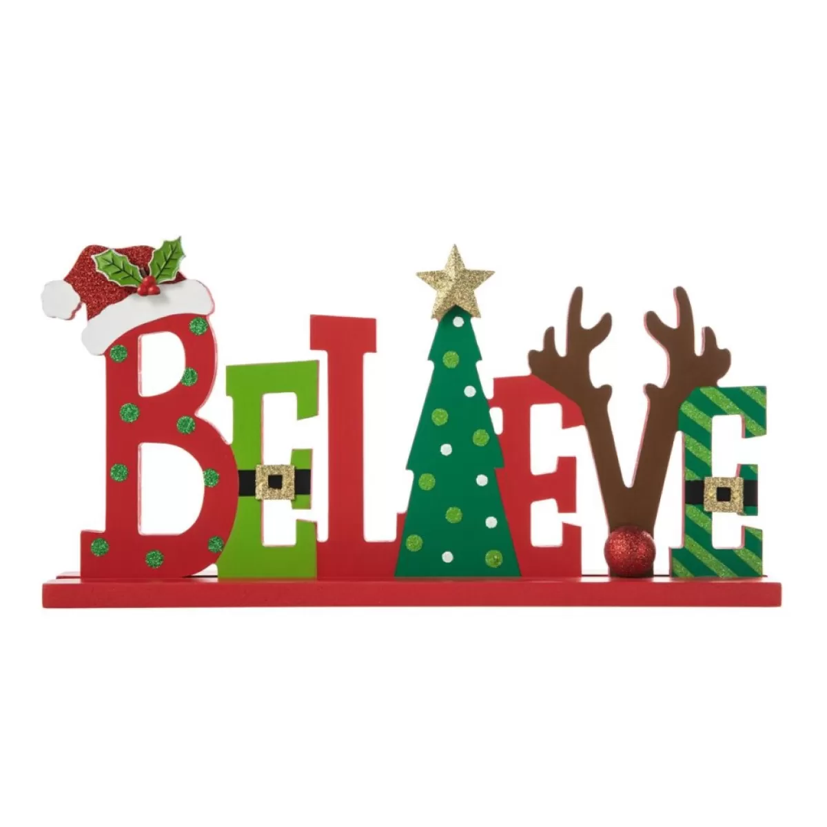 Glitzhome Indoor Decor | 14In L Wooden Christmas Believe Table Decor