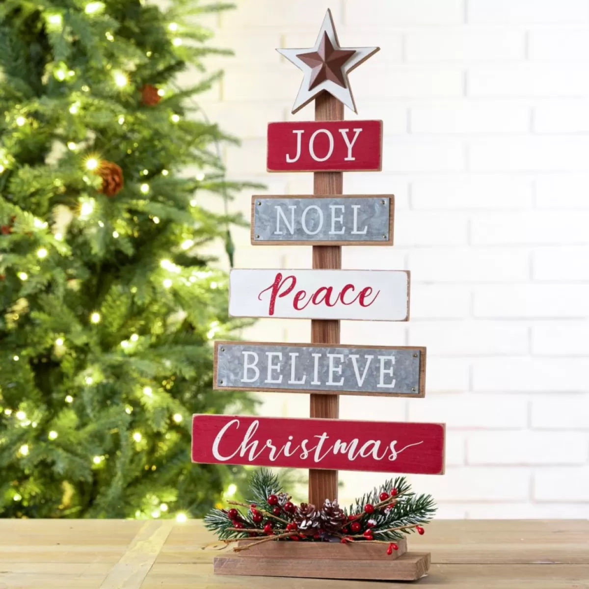Glitzhome Indoor Decor | 20In H Wooden Sign Table Tree Decor