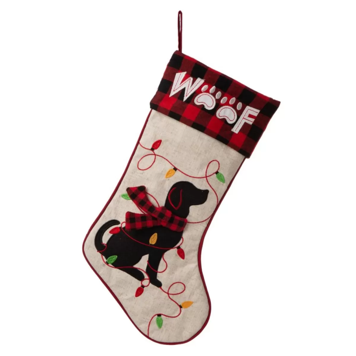 Glitzhome Holiday Textiles | 21" L Led Embroidered Linen Dog Christmas Stocking