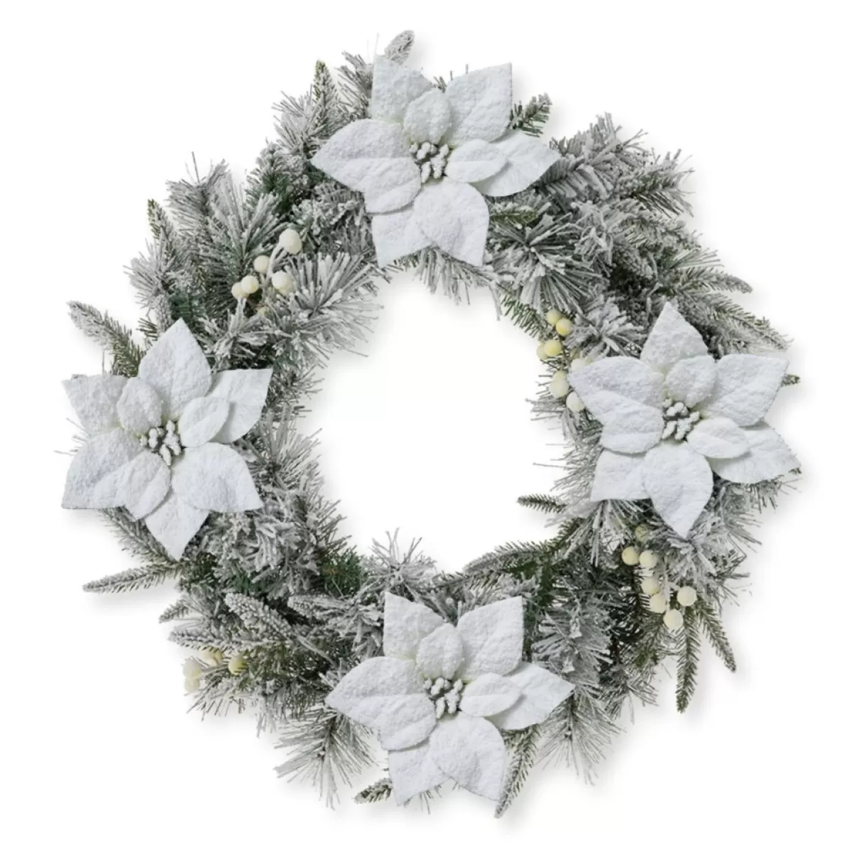 Glitzhome Wreaths, Garlands & More | 24" D Led Flocked Greenery Pine Poinsettia Christmas Wreath