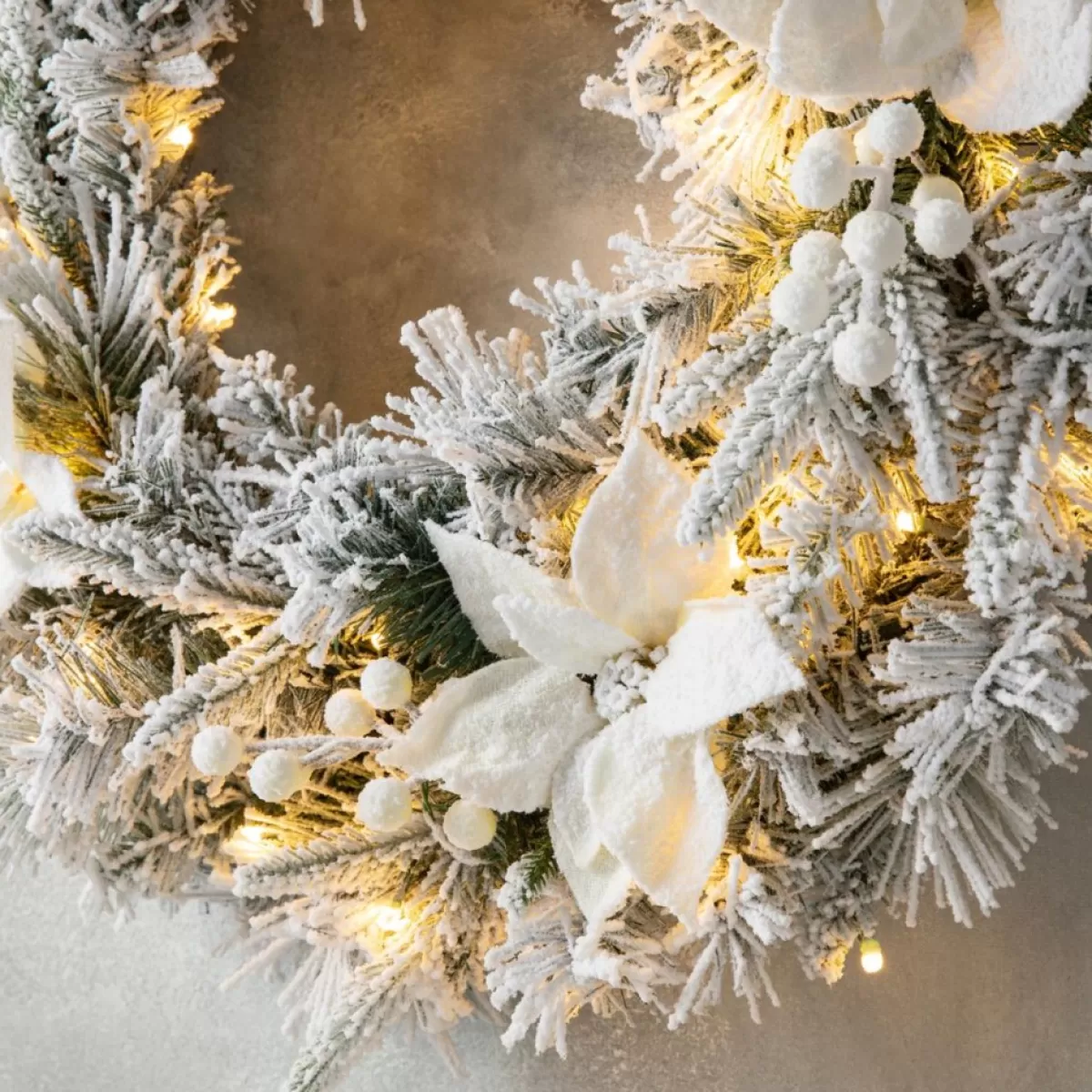 Glitzhome Wreaths, Garlands & More | 24" D Led Flocked Greenery Pine Poinsettia Christmas Wreath