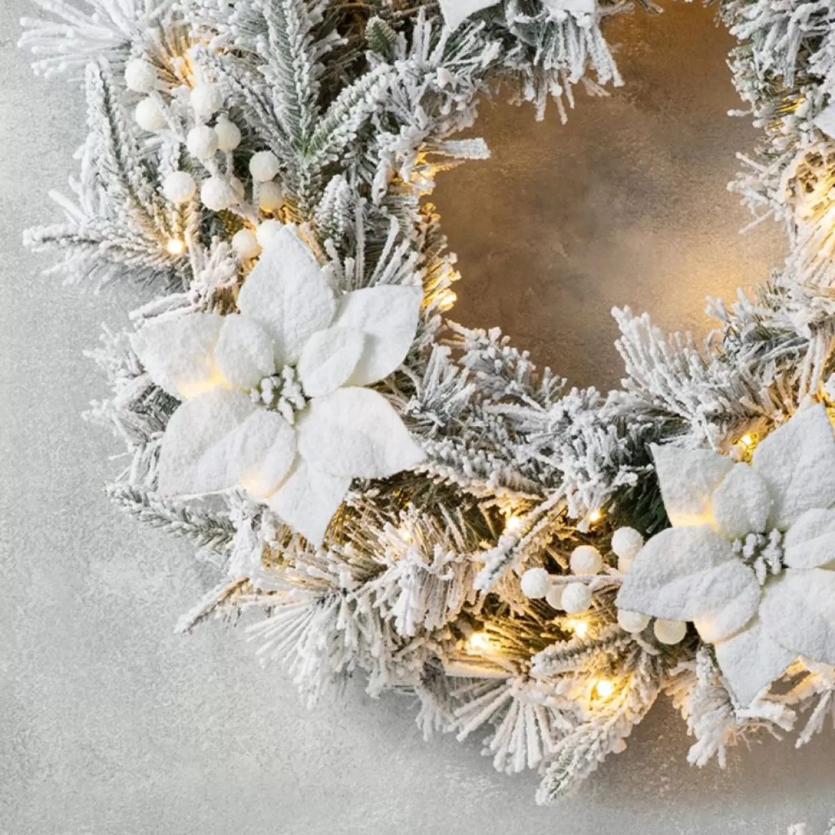 Glitzhome Wreaths, Garlands & More | 24" D Led Flocked Greenery Pine Poinsettia Christmas Wreath