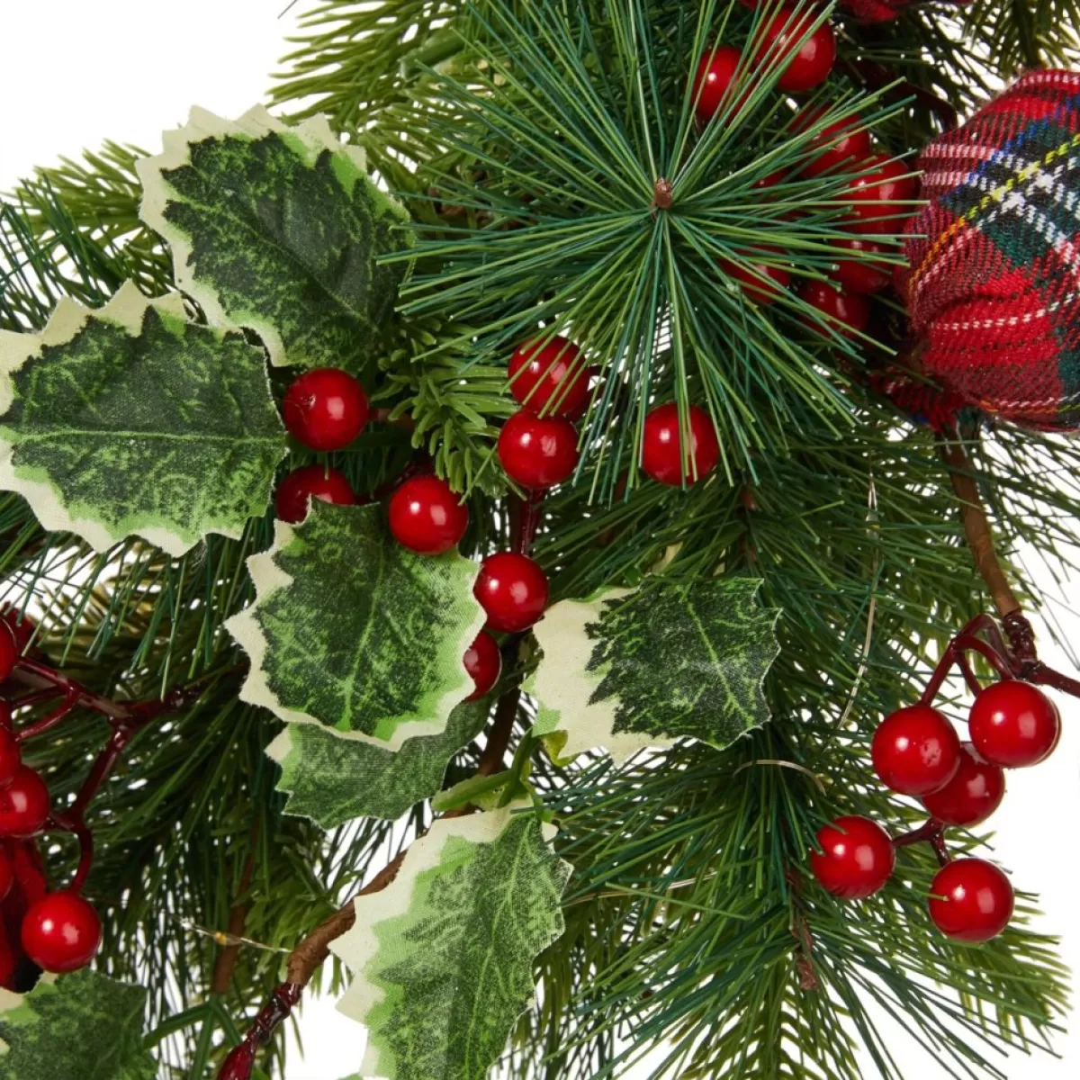 Glitzhome Wreaths, Garlands & More | 24" D Ornament Berry Holly Pine Wreath With Lights