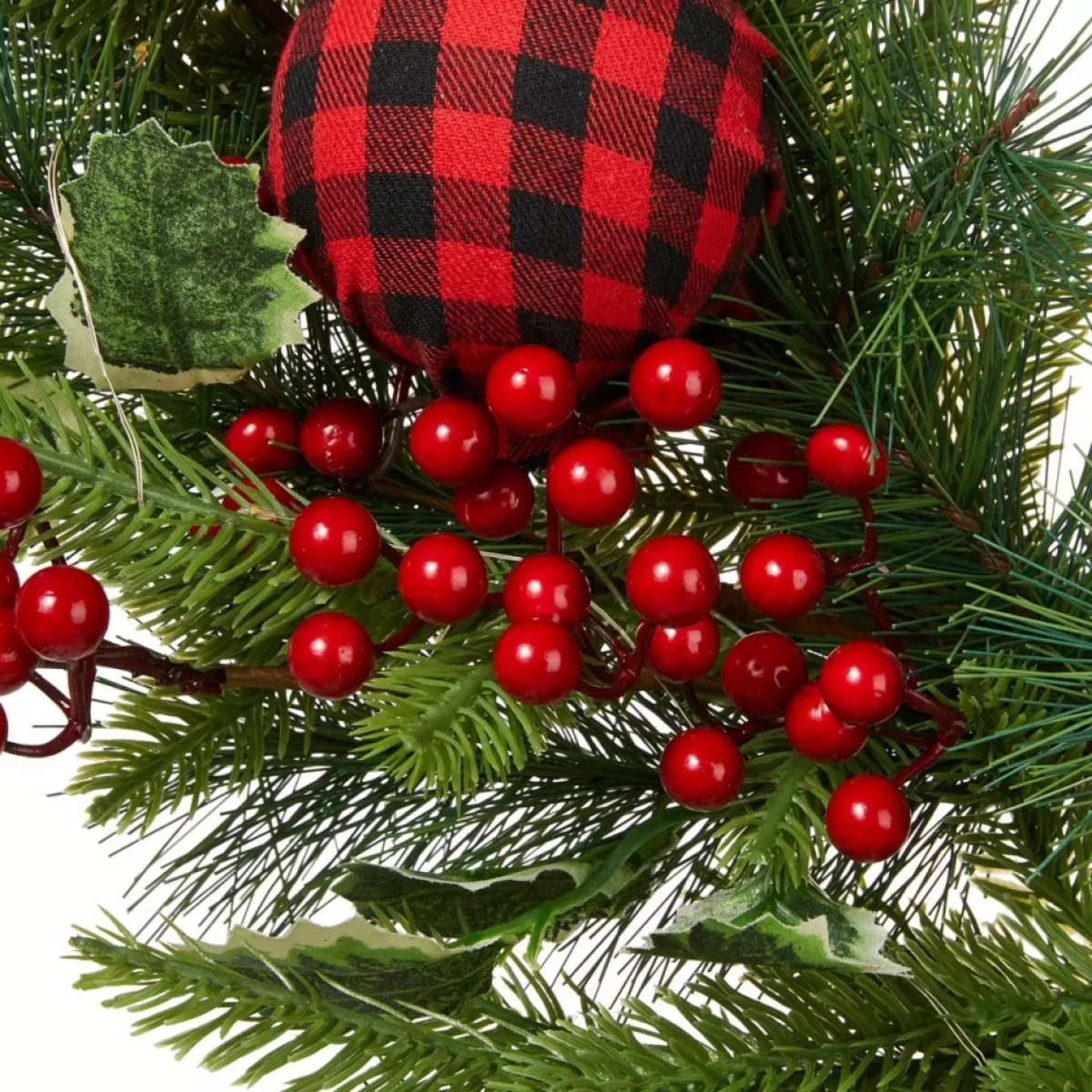 Glitzhome Wreaths, Garlands & More | 24" D Ornament Berry Holly Pine Wreath With Lights