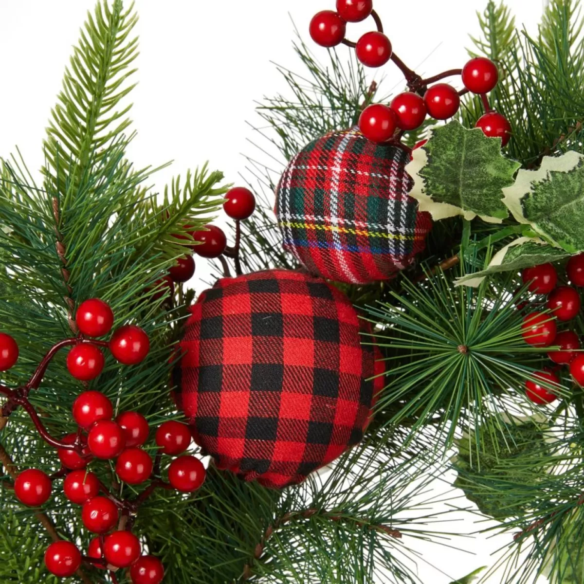 Glitzhome Wreaths, Garlands & More | 24" D Ornament Berry Holly Pine Wreath With Lights