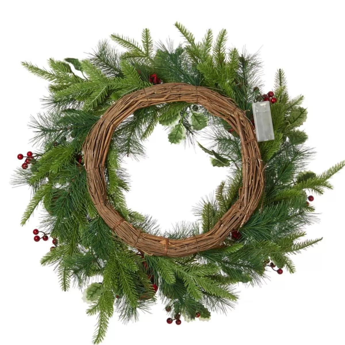 Glitzhome Wreaths, Garlands & More | 24" D Ornament Berry Holly Pine Wreath With Lights