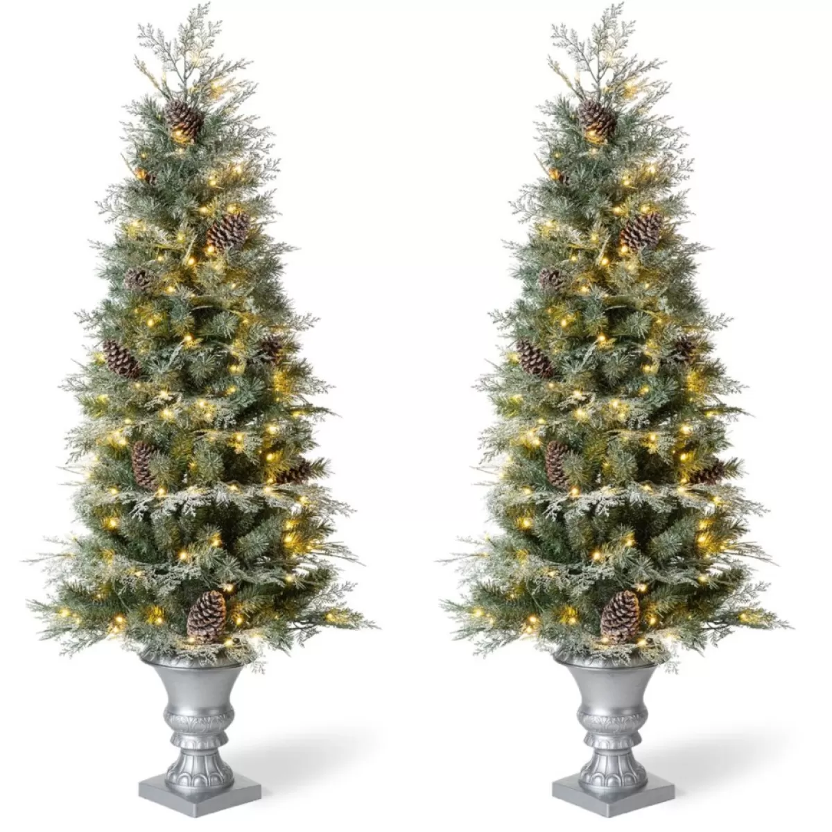 Glitzhome Christmas Trees | 2Pk Pre-Lit Artificial Pine Christmas Porch Tree