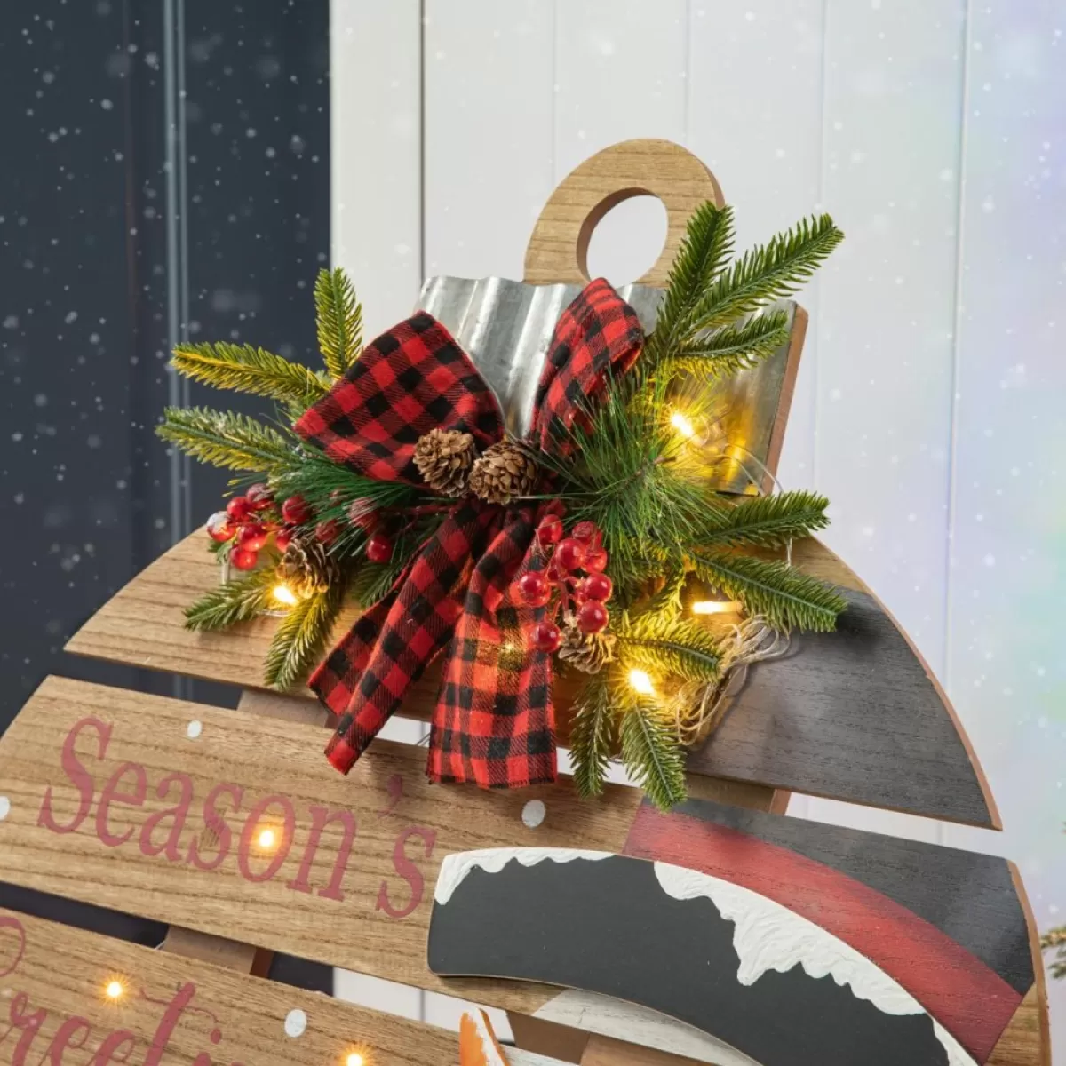 Glitzhome Outdoor Decor | 30.25" H Lighted Round Wooden Snowman Porch Decor
