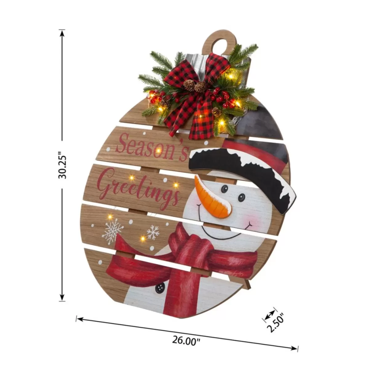 Glitzhome Outdoor Decor | 30.25" H Lighted Round Wooden Snowman Porch Decor