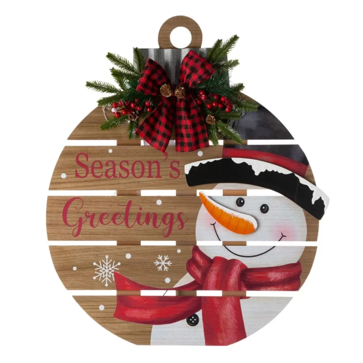 Glitzhome Outdoor Decor | 30.25" H Lighted Round Wooden Snowman Porch Decor