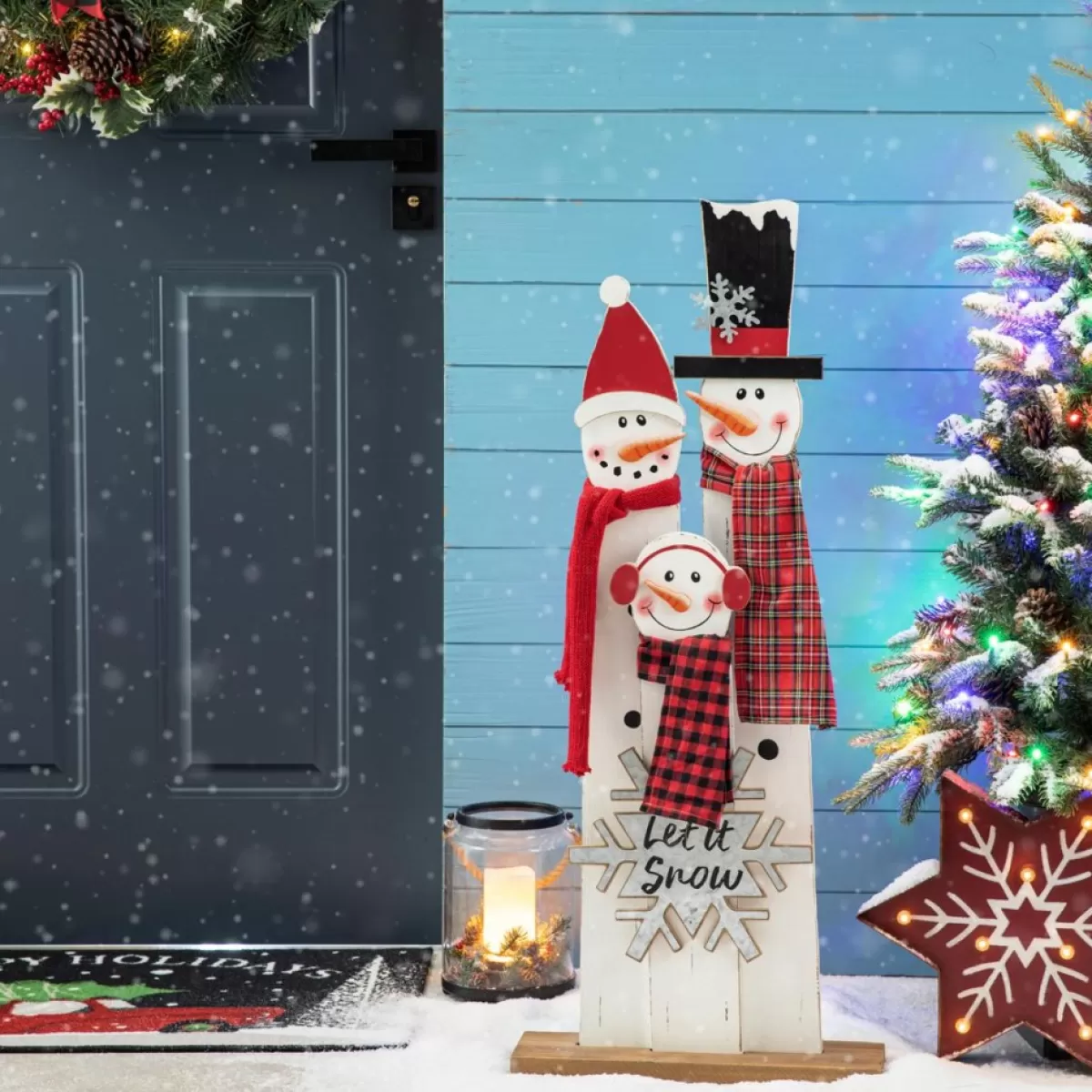 Glitzhome Outdoor Decor | 35.5" H Wooden Snowman Family Porch Decor