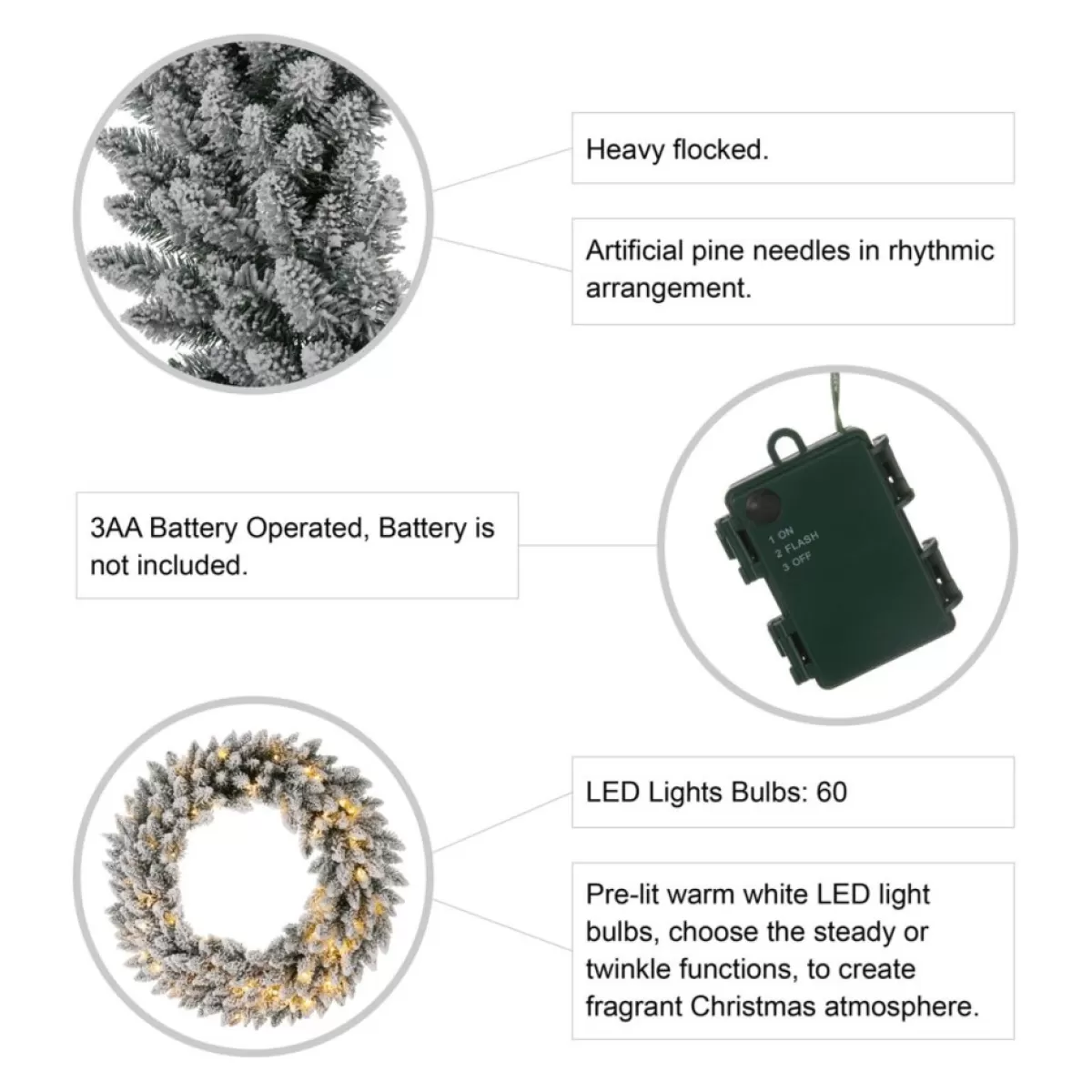 Glitzhome Wreaths, Garlands & More | 36" D Oversized Pre-Lit Snow Flocked Christmas Wreath