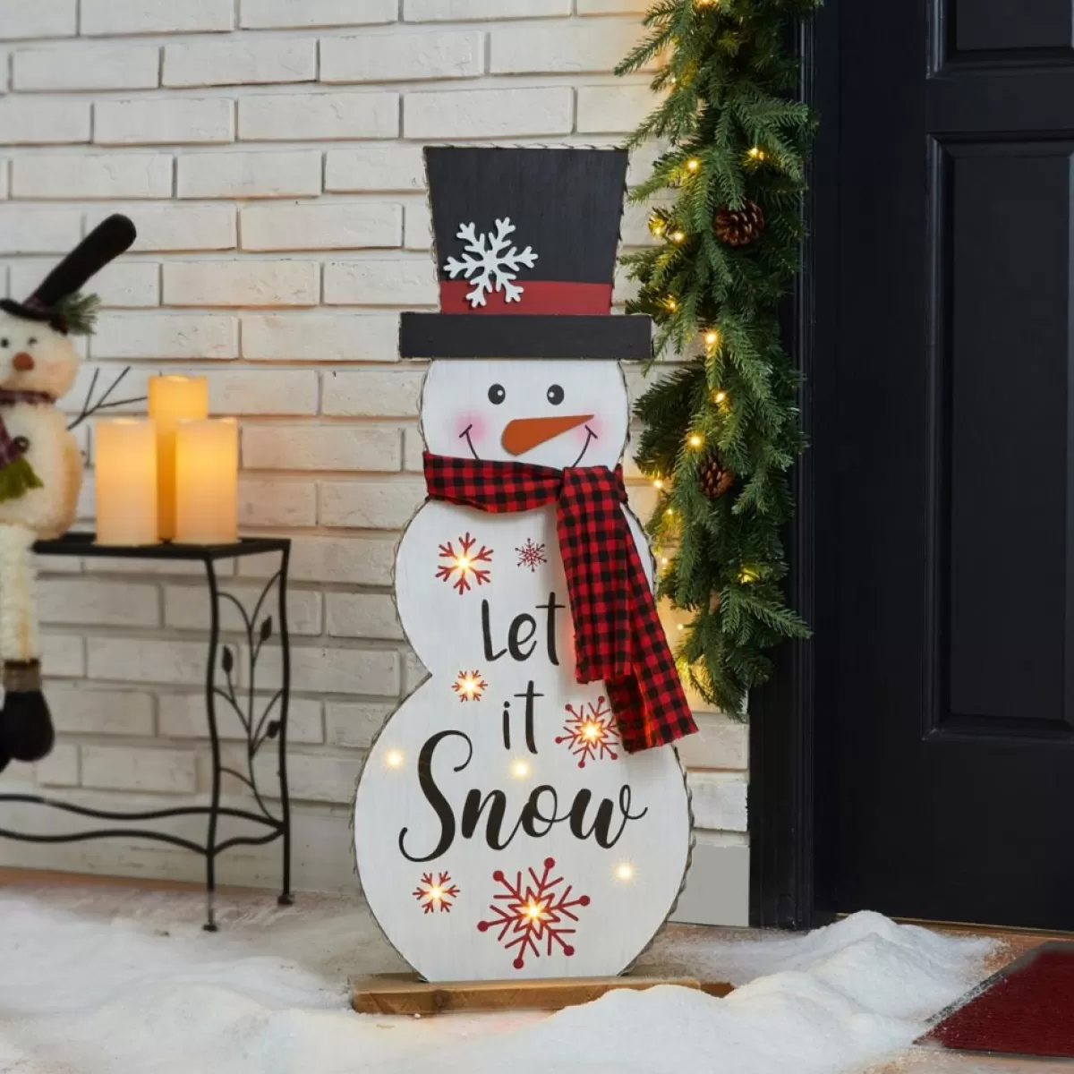 Glitzhome Outdoor Decor | 36"H Lighted Wooden Christmas Snowman Porch Decor