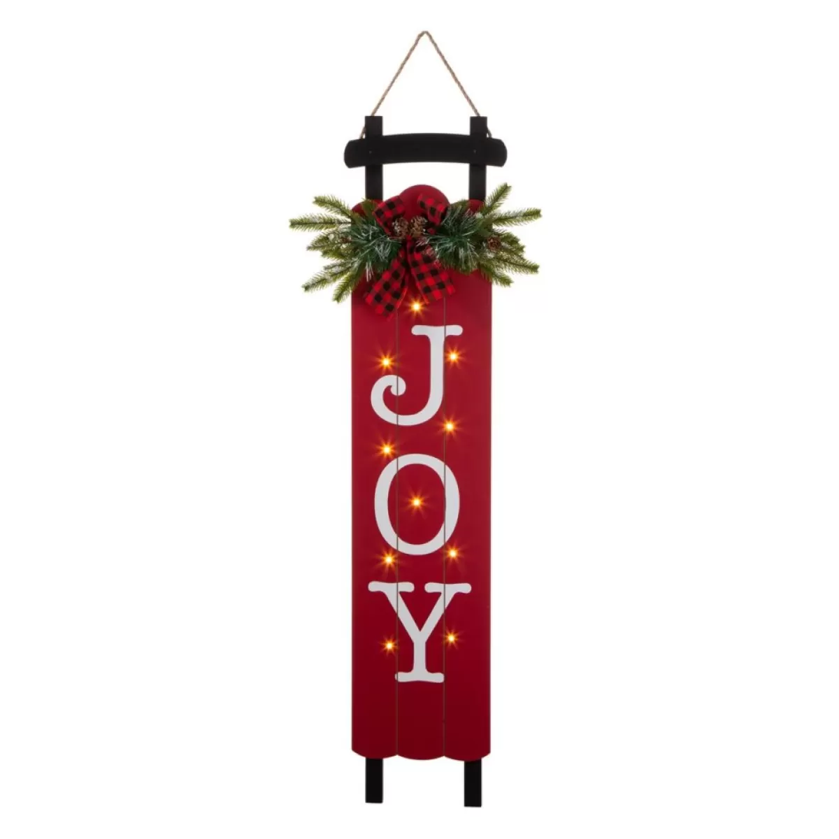 Glitzhome Outdoor Decor | 40"H Lighted Wooden Sleigh Joy Porch Sign