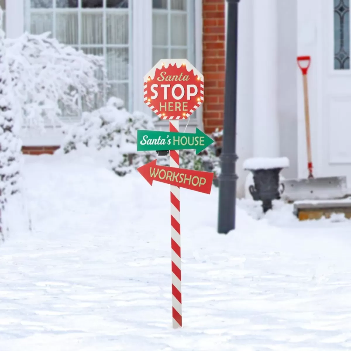 Glitzhome Outdoor Decor | 41.75" H Led Wooden Yard Stake Written With Santa Stop Here